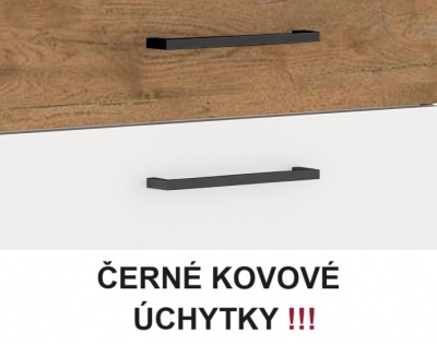 Kuchyňská linka Vigo bílý lesk + pracovní deska, černé kovové úchytky - Sestava 3