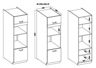 Kuchyňská skříňka Stilo WH - sloupek se zabudovanou troubou a mikrovlnkou, dvířka 60 DPM-210 2F