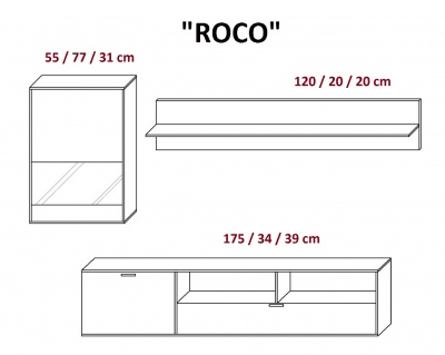 Obývací stěna Roco - bílý mat + borovice tmavá