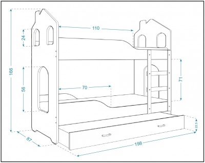 Patrová postel pro 3 děti Dominik domek 3N 190x80