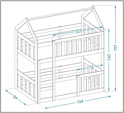 Postel Domek MINI 190x80 patrová