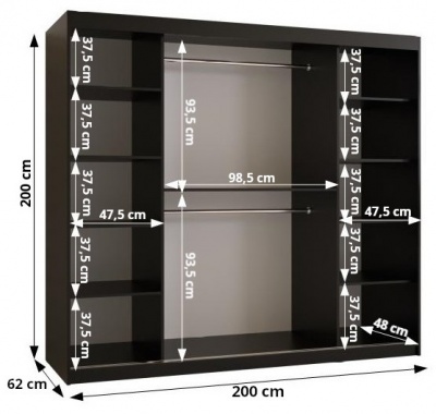 Šatní skříň Poleno 200 cm - černý mat