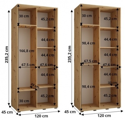 Šatní skříň Olinka 120 (hloubka 45 cm) - bílá + bílá