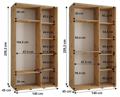 Šatní skříň Olinka 140 (hloubka 45 cm) - černá + bílá