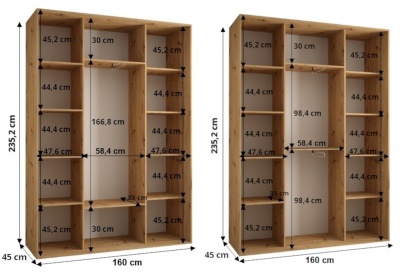 Šatní skříň Olinka 160 (hloubka 45 cm) - bílá + černá