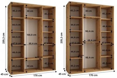 Šatní skříň Olinka 170 (hloubka 45 cm) - bílá + černá