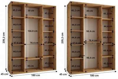 Šatní skříň Olinka 180 (hloubka 45 cm) - černá + bílá