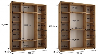 Šatní skříň Olinka 190 (hloubka 45 cm) - Artisan + bílá