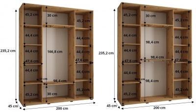 Šatní skříň Olinka 200 (hloubka 45 cm) - bílá + černá