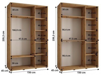 Šatní skříň Olinka 2 150 (hloubka 45 cm) - Artisan + bílá + zrcadlo