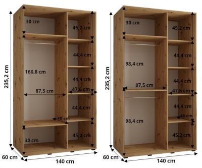 Šatní skříň Olinka 140 (hloubka 60 cm) - bílá + černá