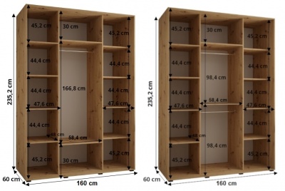 Šatní skříň Olinka 160 (hloubka 60 cm) - černá + bílá