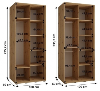 Šatní skříň Olinka 2 100 (hloubka 60 cm) - černá + černá + zrcadlo