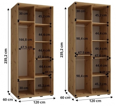 Šatní skříň Olinka 2 120 (hloubka 60 cm) - Artisan + bílá + zrcadlo