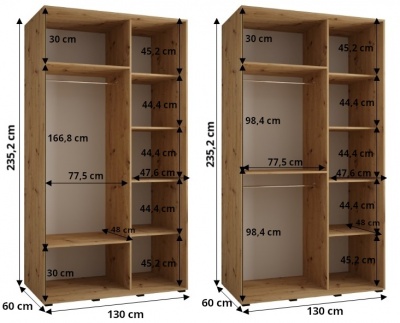 Šatní skříň Olinka 2 130 (hloubka 60 cm) - bílá + bílá + zrcadlo