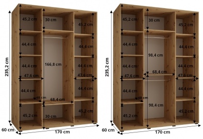 Šatní skříň Olinka 2 170 (hloubka 60 cm) - Artisan + Artisan + zrcadlo