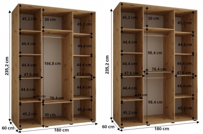 Šatní skříň Olinka 2 180 (hloubka 60 cm) - Artisan + Artisan + zrcadlo