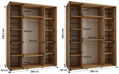 Šatní skříň Olinka 2 200 (hloubka 60 cm) - bílá + Artisan + zrcadlo