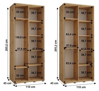 Šatní skříň Sofinka 110 (hloubka 45 cm) - bílá + černá