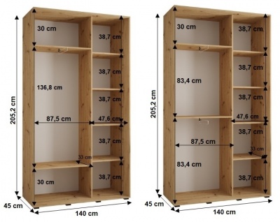 Šatní skříň Sofinka 140 (hloubka 45 cm) - bílá + černá