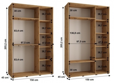 Šatní skříň Sofinka 150 (hloubka 45 cm) - černá + černá