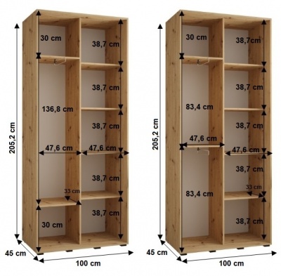 Šatní skříň Sofinka 2 100 (hloubka 45 cm) - bílá + černá + zrcadlo