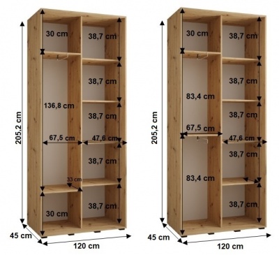 Šatní skříň Sofinka 2 120 (hloubka 45 cm) - bílá + černá + zrcadlo