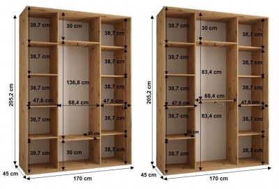 Šatní skříň Sofinka 2 170 (hloubka 45 cm) - bílá + bílá + zrcadlo