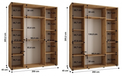 Šatní skříň Sofinka 2 200 (hloubka 45 cm) - bílá + černá + zrcadlo