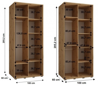 Šatní skříň Sofinka 100 (hloubka 60 cm) - bílá + černá