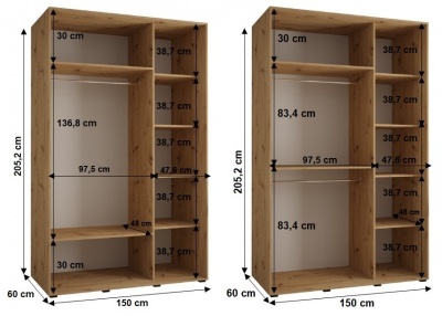 Šatní skříň Sofinka 150 (hloubka 60 cm) - bílá + bílá