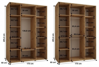Šatní skříň Sofinka 170 (hloubka 60 cm) - Artisan + černá