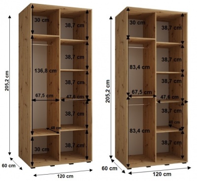 Šatní skříň Sofinka 2 120 (hloubka 60 cm) - bílá + černá + zrcadlo