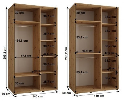 Šatní skříň Sofinka 2 140 (hloubka 60 cm) - černá + bílá + zrcadlo