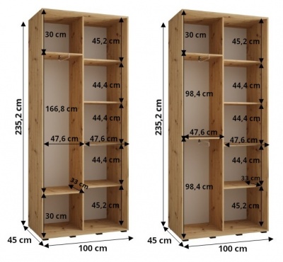 Šatní skříň Drahuška 1 100  (hloubka 45 cm) - Kašmír + černá