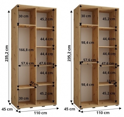 Šatní skříň Drahuška 1 110  (hloubka 45 cm) - Kašmír + černá