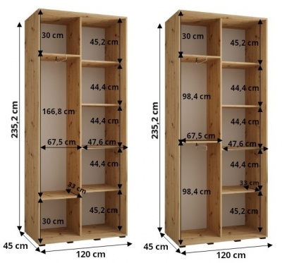 Šatní skříň Drahuška 1 120  (hloubka 45 cm) - Kašmír + černá