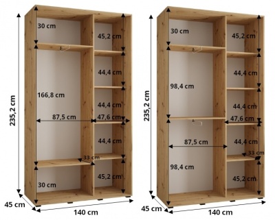 Šatní skříň Drahuška 2 140  (hloubka 45 cm) - Kašmír + stříbrná