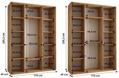 Šatní skříň Drahuška 2 170  (hloubka 45 cm) - Kašmír + zlatá