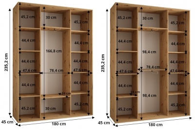 Šatní skříň Drahuška 2 180  (hloubka 45 cm) - Kašmír + zlatá