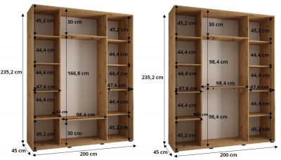 Šatní skříň Drahuška 2 200  (hloubka 45 cm) - Kašmír + černá