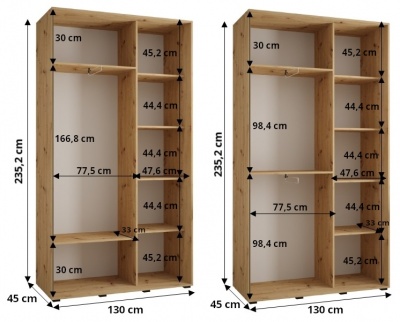 Šatní skříň Drahuška 4 130  (hloubka 45 cm) - Kašmír + zlatá