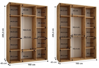 Šatní skříň Drahuška 4 160  (hloubka 45 cm) - Kašmír + zlatá