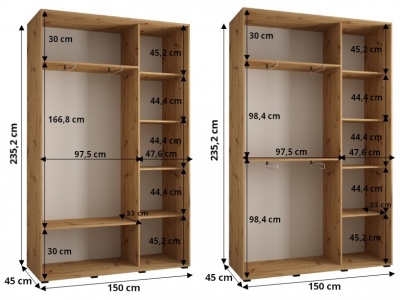 Šatní skříň Drahuška 5 150  (hloubka 45 cm) - Kašmír + stříbrná