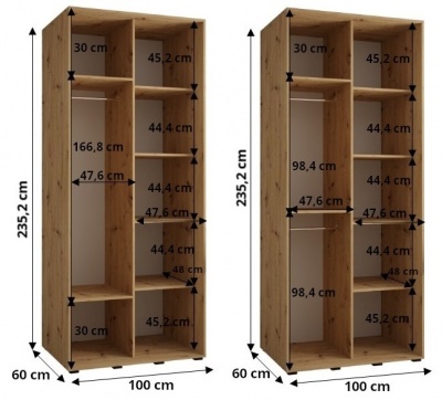 Šatní skříň Drahuška 2 100  (hloubka 60 cm) - Kašmír + stříbrná