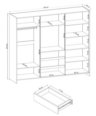 Skříň TV 250 cm - bez zrcadla